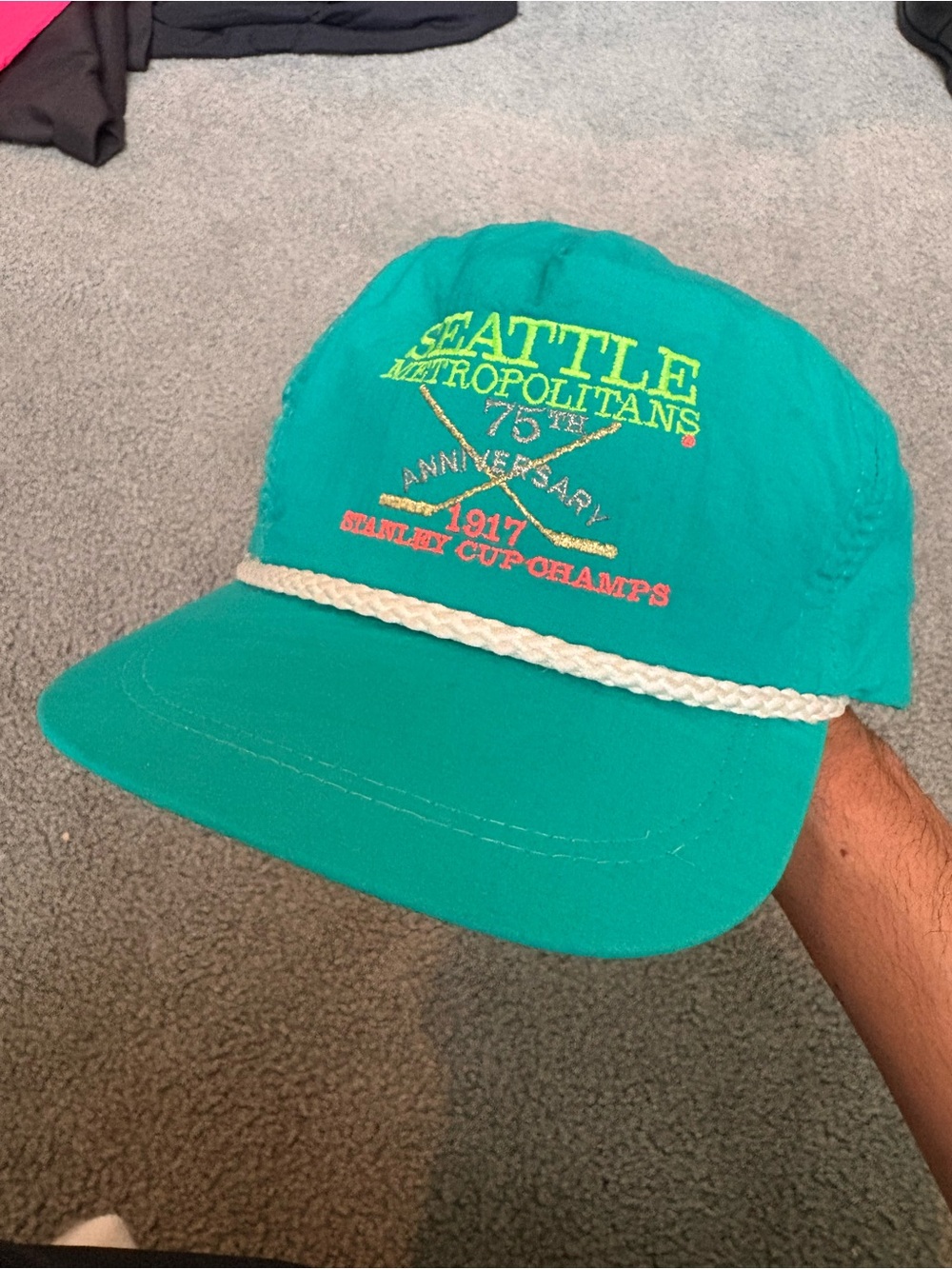 Vintage Nylon Seattle Metropolitans Teal Rope-Brim Vintage Hat